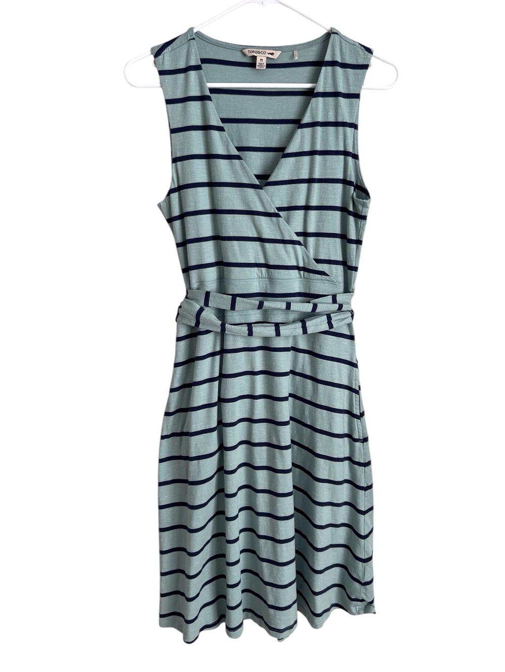 Toad & Co Womens Cue Dres Teal Navy Stripe Nautical Preppy Outdoor Casual Medium